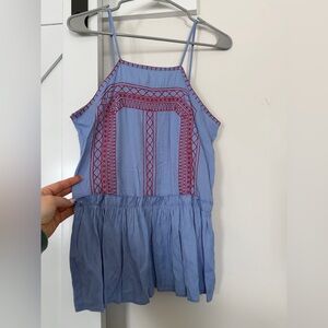 Blue Top with Red Embroidery